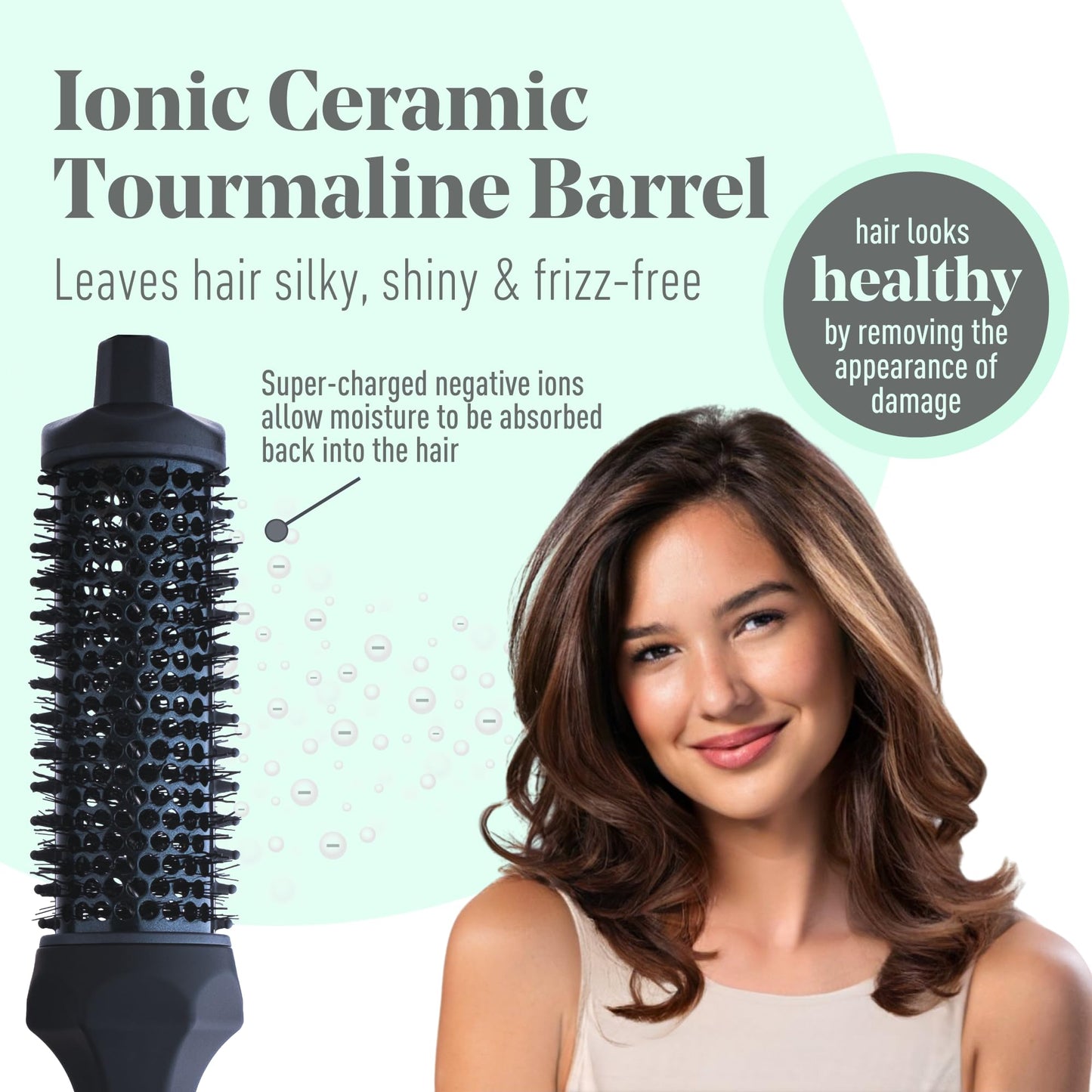 MINT Extra-Long 1.6 Inch Thermal Brush for Natural Volume & Waves | 230-430°F 2-Heater Ceramic Curling Iron Brush | Heated Round Brush Styler