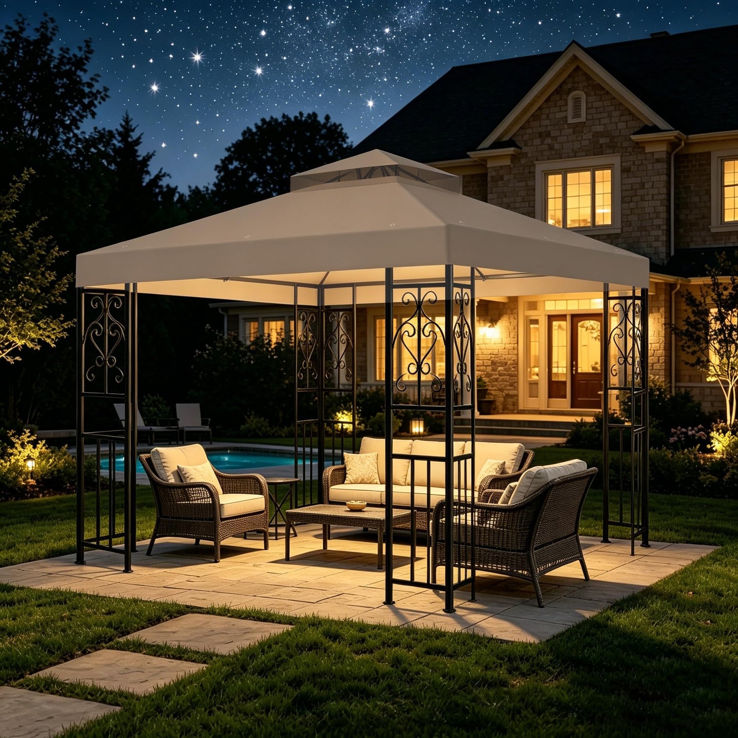 8'x8' Khaki Double Tier Replacement Cover Compatible with Crawford 8x8 Gazebo L-GZ385PST,A101003000#088-1067-8 with SPF30+,Waterproof