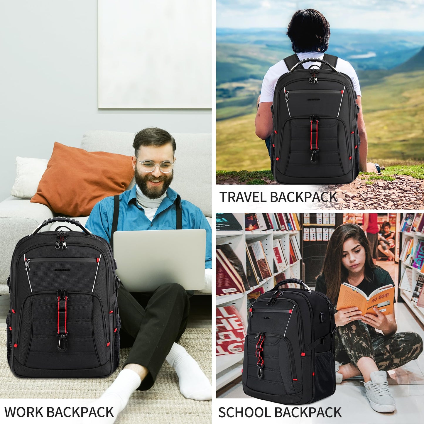KROSER Travel Laptop Backpack 18.4 Inch Large Computer Backpack Stylish College Backpack with USB Charging Port & RFID Pockets Water-Repellent Day pack for School/Business/Men/Women-Black