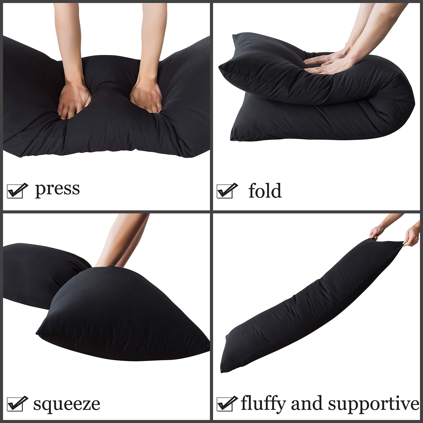 ELNIDO QUEEN Body Pillow with Pillowcase-Soft Long Bed Pillow for Adults-Breathable Full Body Pillow Insert for Sleeping,20x54inches-Black