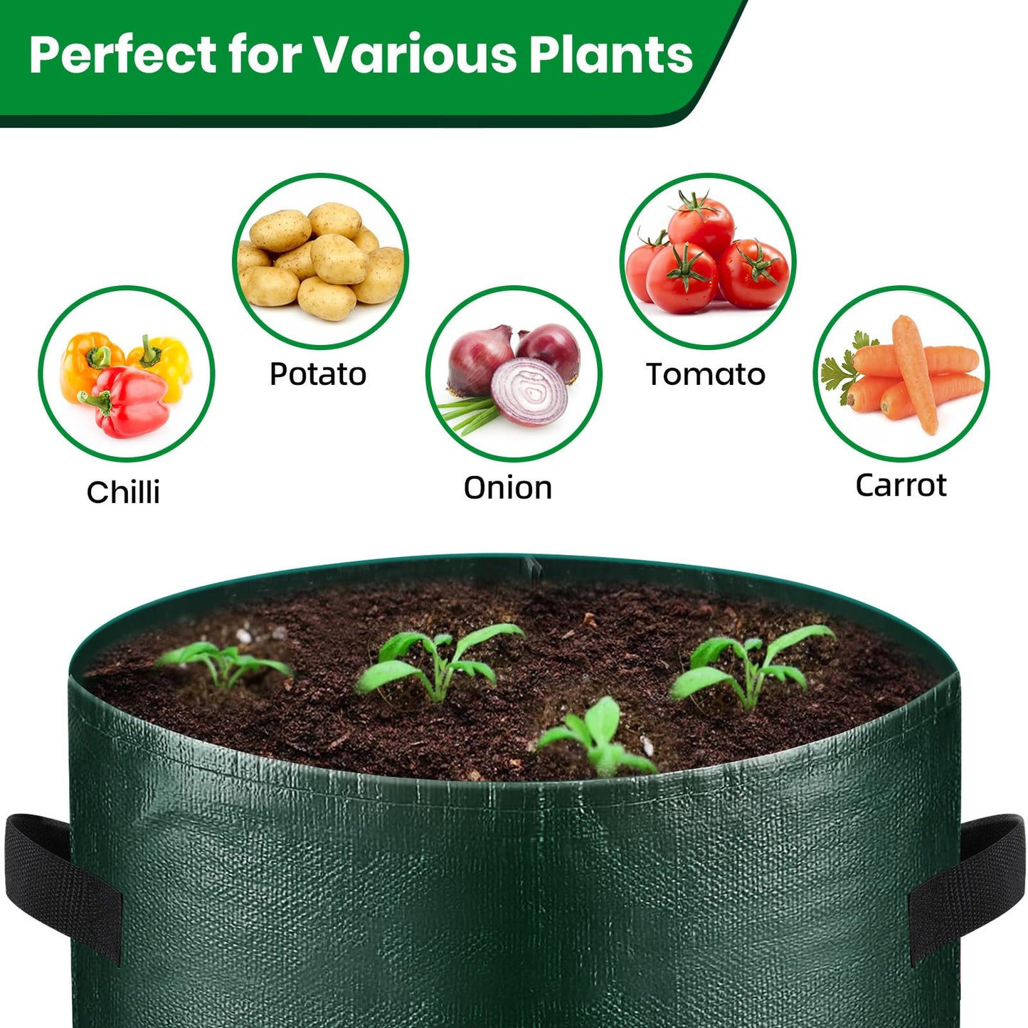 8 Pack Grow Bags, 10 Gallon Potato Growing Bags Durable PE Vegetable Planter Bag with Flap and Handles Large Garden Pots Potato Growing Containers for Vegetables, Fruits and More