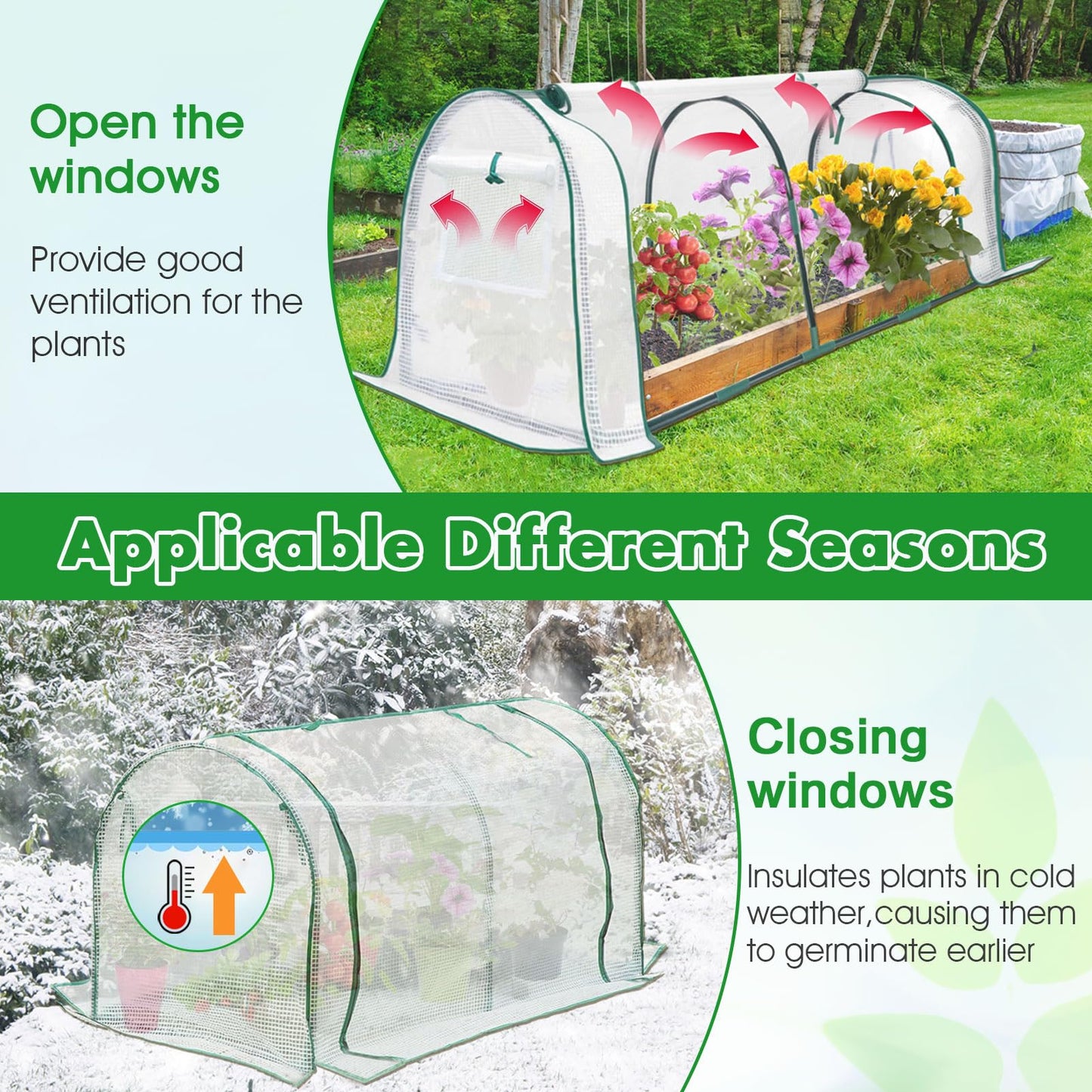 KBOROVER Mini Greenhouse for Outdoor,Portable Small Tunnel Greenhouses for Outdoors with Roll up Zipper Door for Protecting Plant (PE, 47" x23" x 23")
