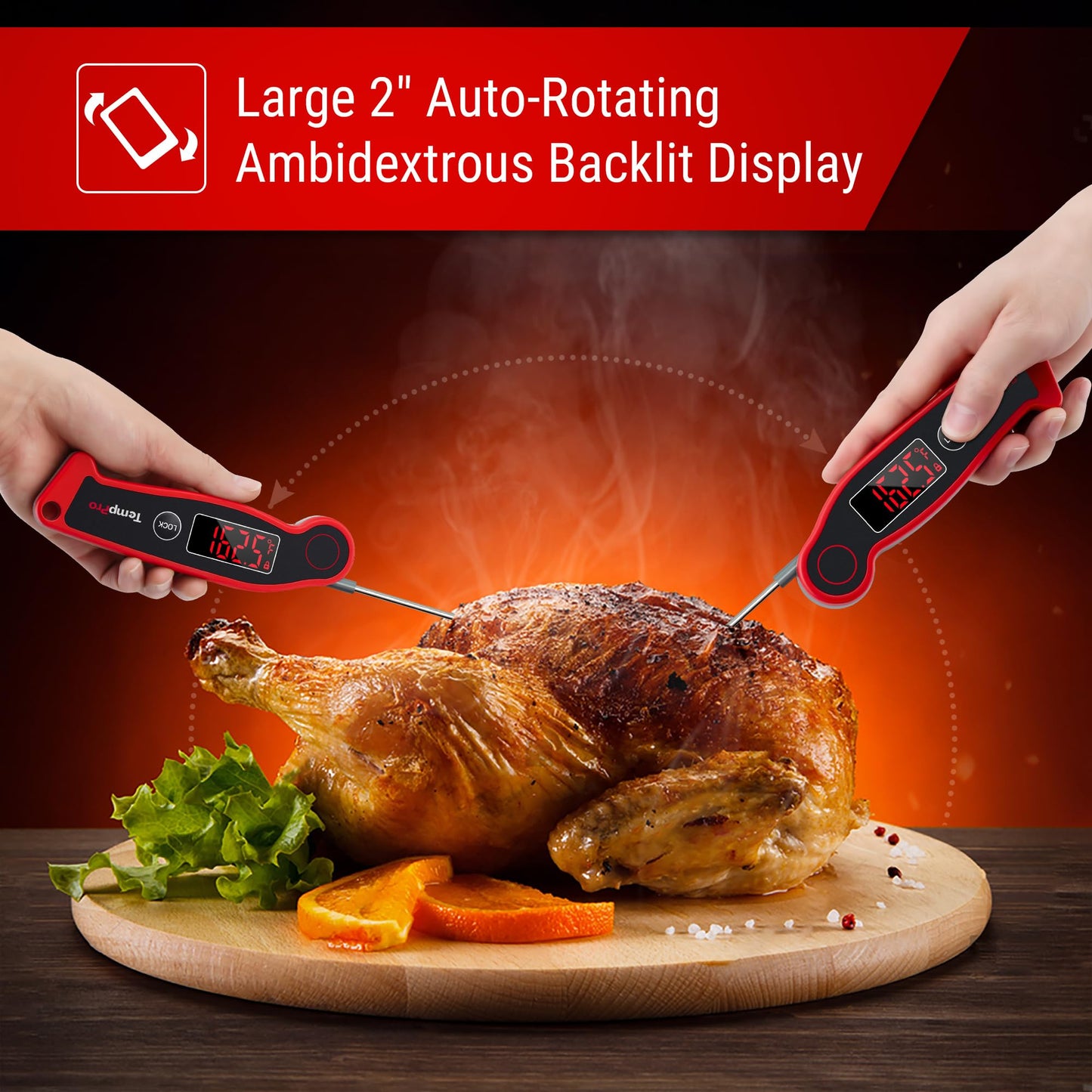 TempPro TP19 Waterproof Digital Meat Thermometer for Grilling with Ambidextrous Backlit & Thermocouple Instant Read Kitchen Cooking Food Thermometer for Oil BBQ Grill Smoker (Previously ThermoPro)