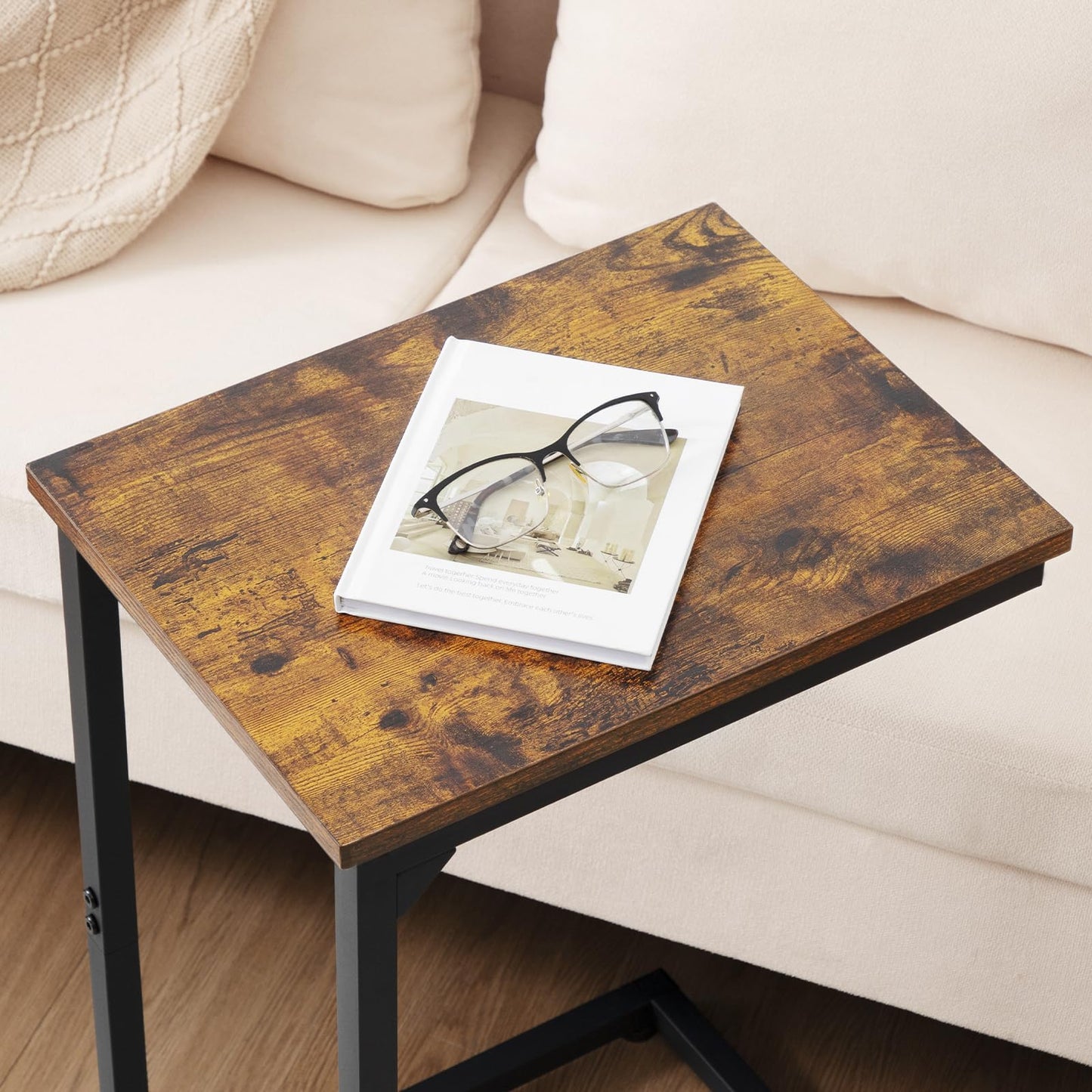 AMHANCIBLE C-Shaped End Table, Sturdy and Stable C Shaped Side Table for Couch, 23.2" High, Slide Under Couch Table for Sofa, Living Room, Bedroom, Small Space, Rustic Brown HET02CBR-1