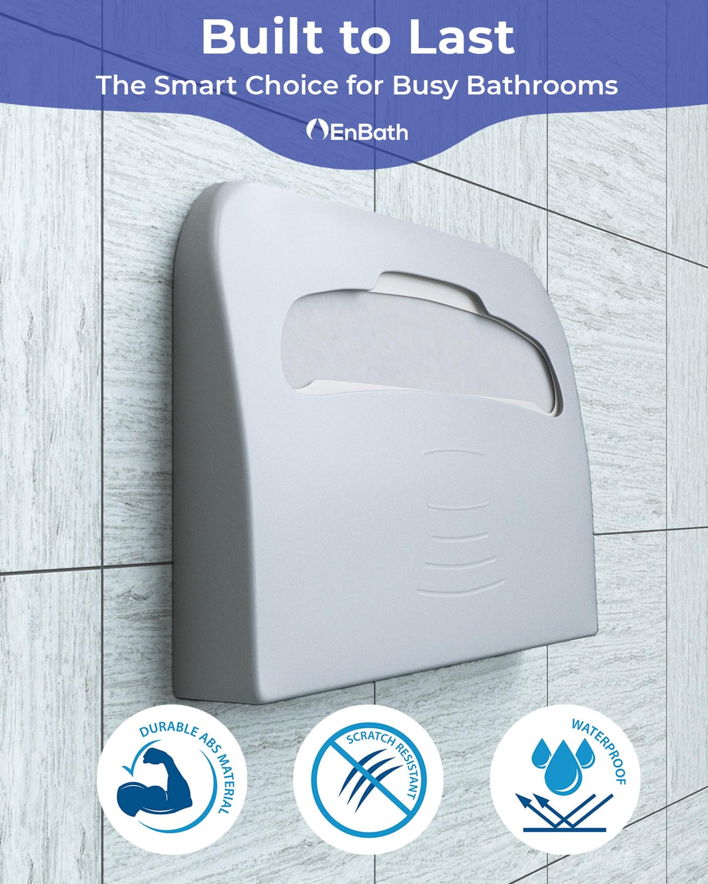 EnBath Commercial Toilet Seat Cover Dispenser Wall Mount (2-Pack), White Half-Fold Toilet Seat Cover Holder for Bathroom/Restroom, 2TSCD-White