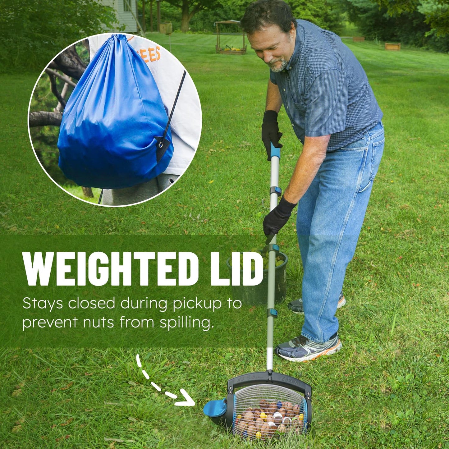 Zozen Nut Gatherer, Acorn Picker Upper, Pecan Picker Upper - Directly Dump Outlet, Apply to Acorn, Pecan, Buckeyes, Hickory Nuts, Nerf Balls, Golf Balls, Objects Size 3/8'' to 1''; 1 Gallon