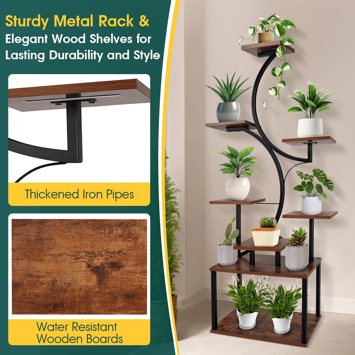 8-Tier Plant Stand with Grow Lights, 57'' Tall Indoor Plant Shelf, Multi-Layer Plant Holder for Home, Patio & Living Room