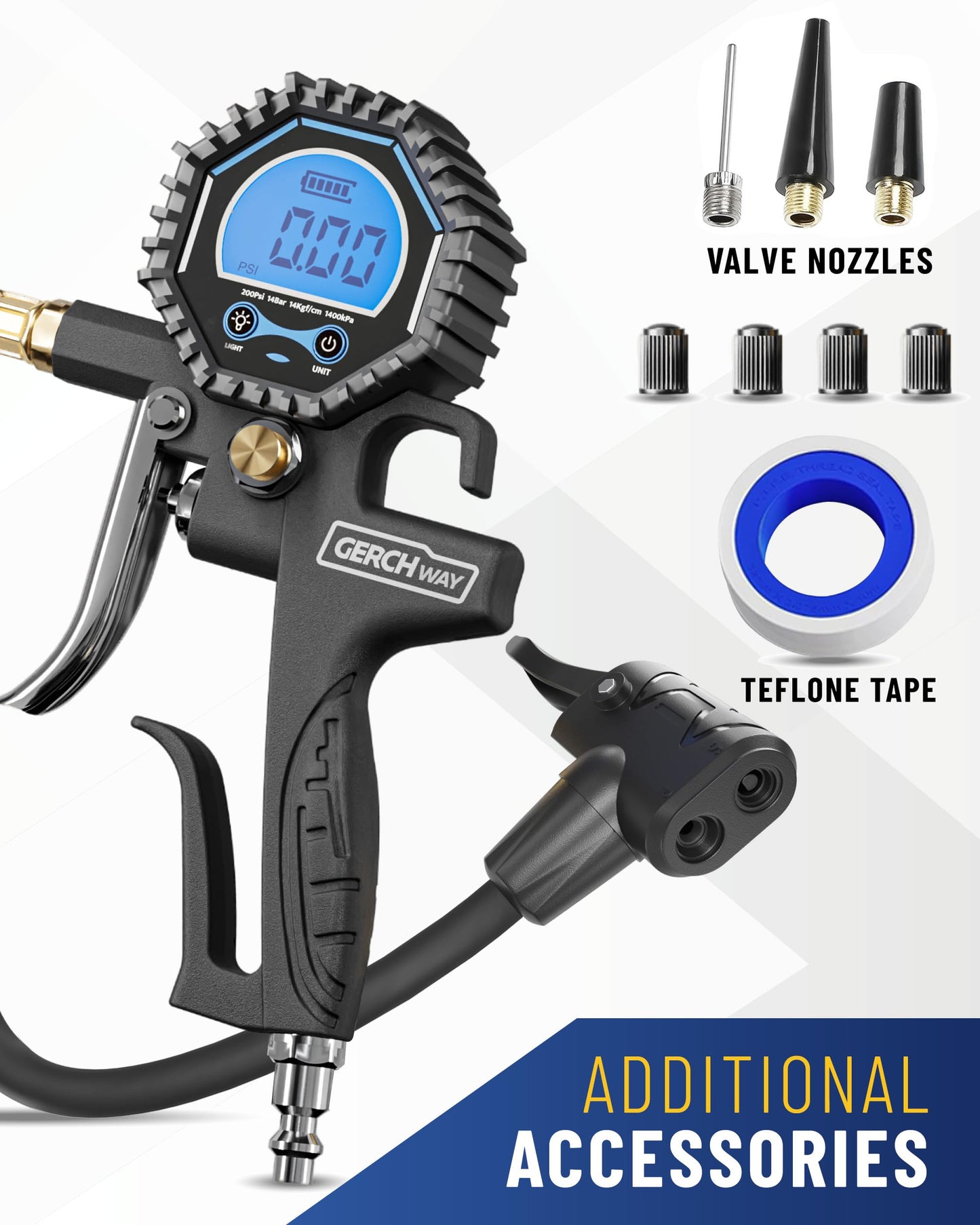 Presta Valve Adaptor for Air Compressor — Digital Bike Tire Pressure Gauge with Inflator – Schrader to Presta Valve Air Chuck Compressor Attachment