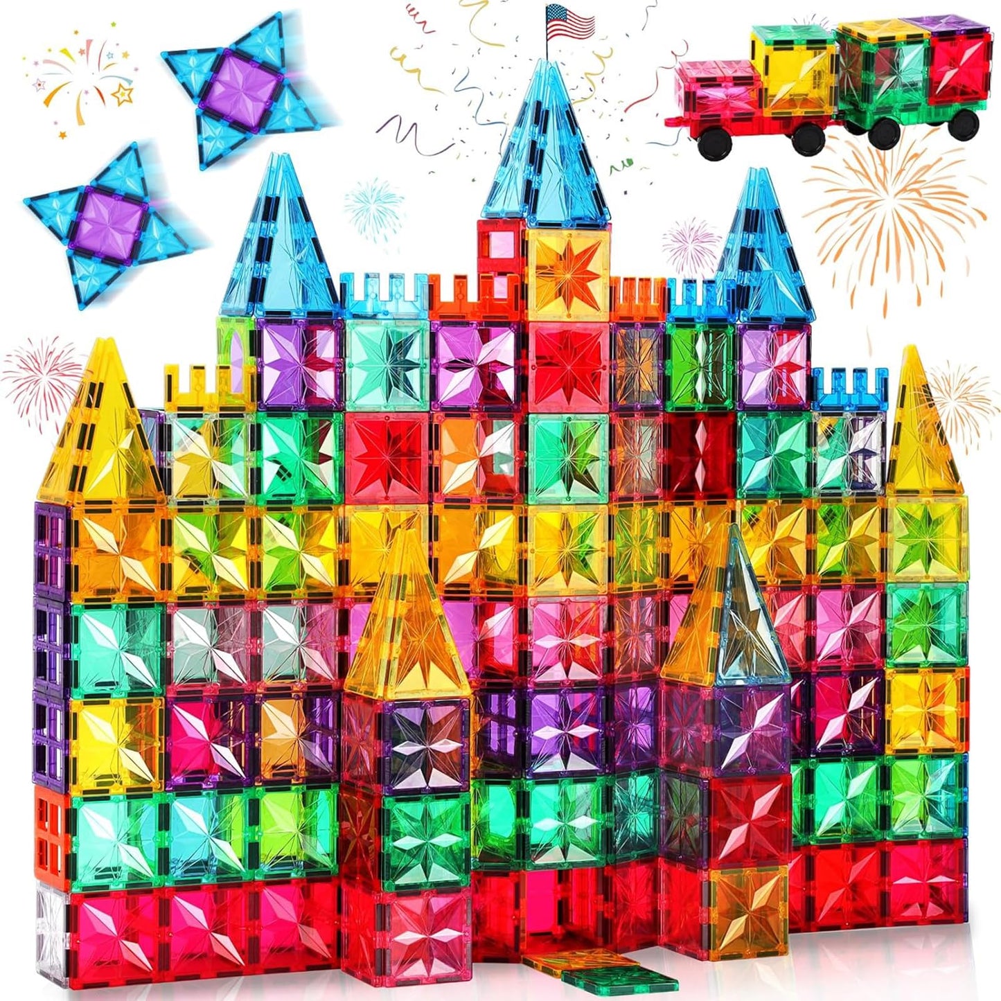 Palano Magnetic Tiles,100PCS Star Magnetic Building Blocks Toy for Ages 3+,Magnetic Tiles for Toddlers Gifts,Montessori Toys,STEM Toys Christmas Toy Gift for Kids Boys and Girls