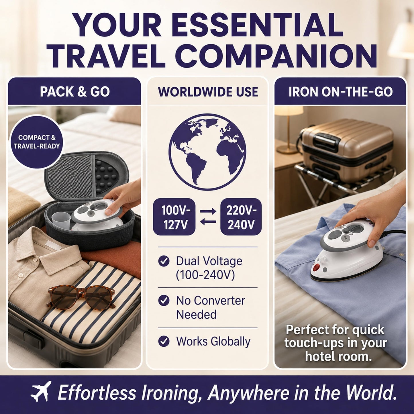 The Quilted Bear Premium Mini Steam Iron - Lightweight Mini Travel Iron for Effortless Quilting & Wrinkle-Free Clothes with Carry Case & Iron Rest - Travel Steamer for Clothes & Crafts (Black) (V2)