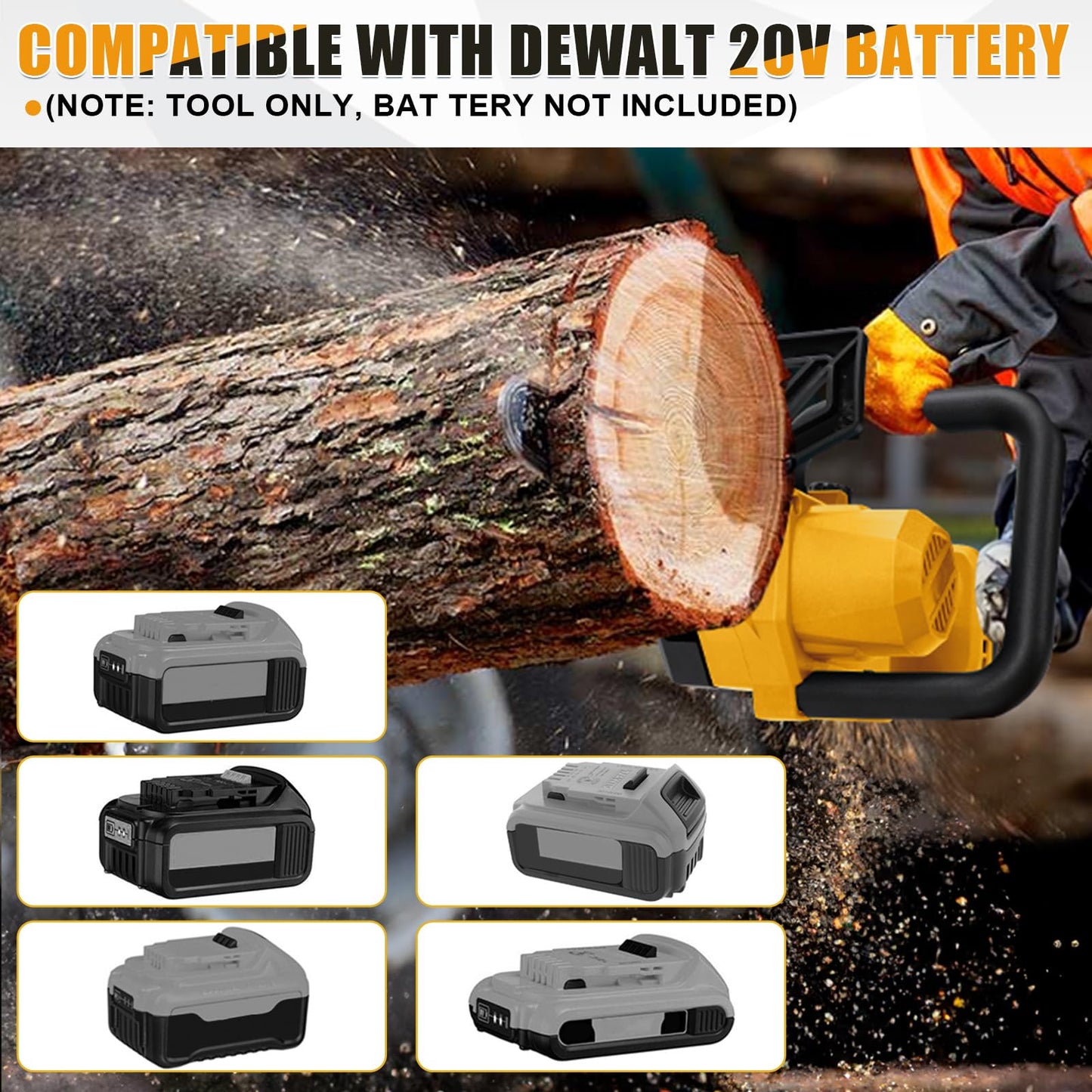 Brushless Chainsaw Compatible with Dewalt 20V Battery, 12 Inch Mini Chainsaw Cordless with Auto Oiler & Security Lock, 1000W Handheld Chain Saw for Tree Trimming, Branch Wood Cutting (No Battery