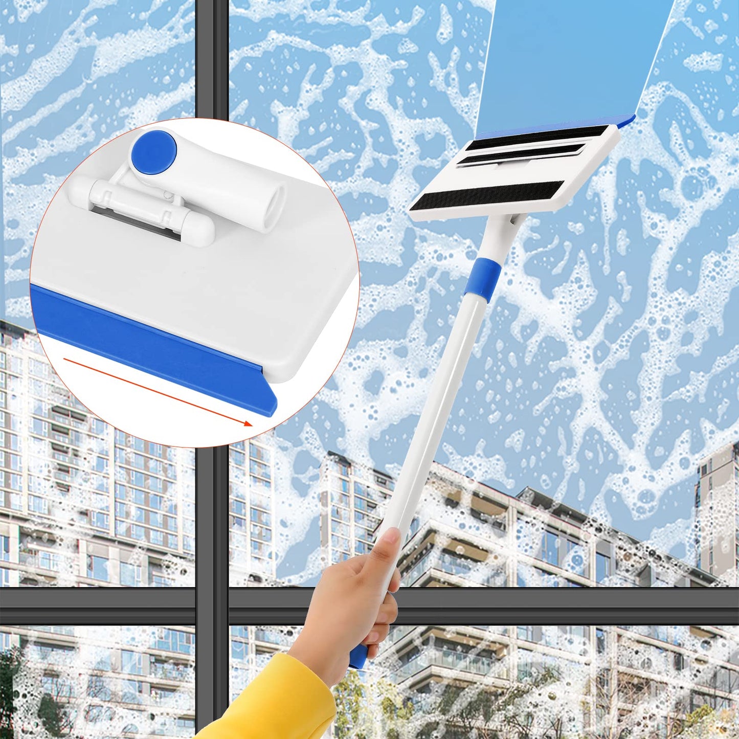 Skirting Board Cleaning Tool with Handle, Wall Cleaner with Long Extendable Handle, Door Frame Cleaning Tool, Including 4 Reusable Cleaning Pads, Quick Clean
