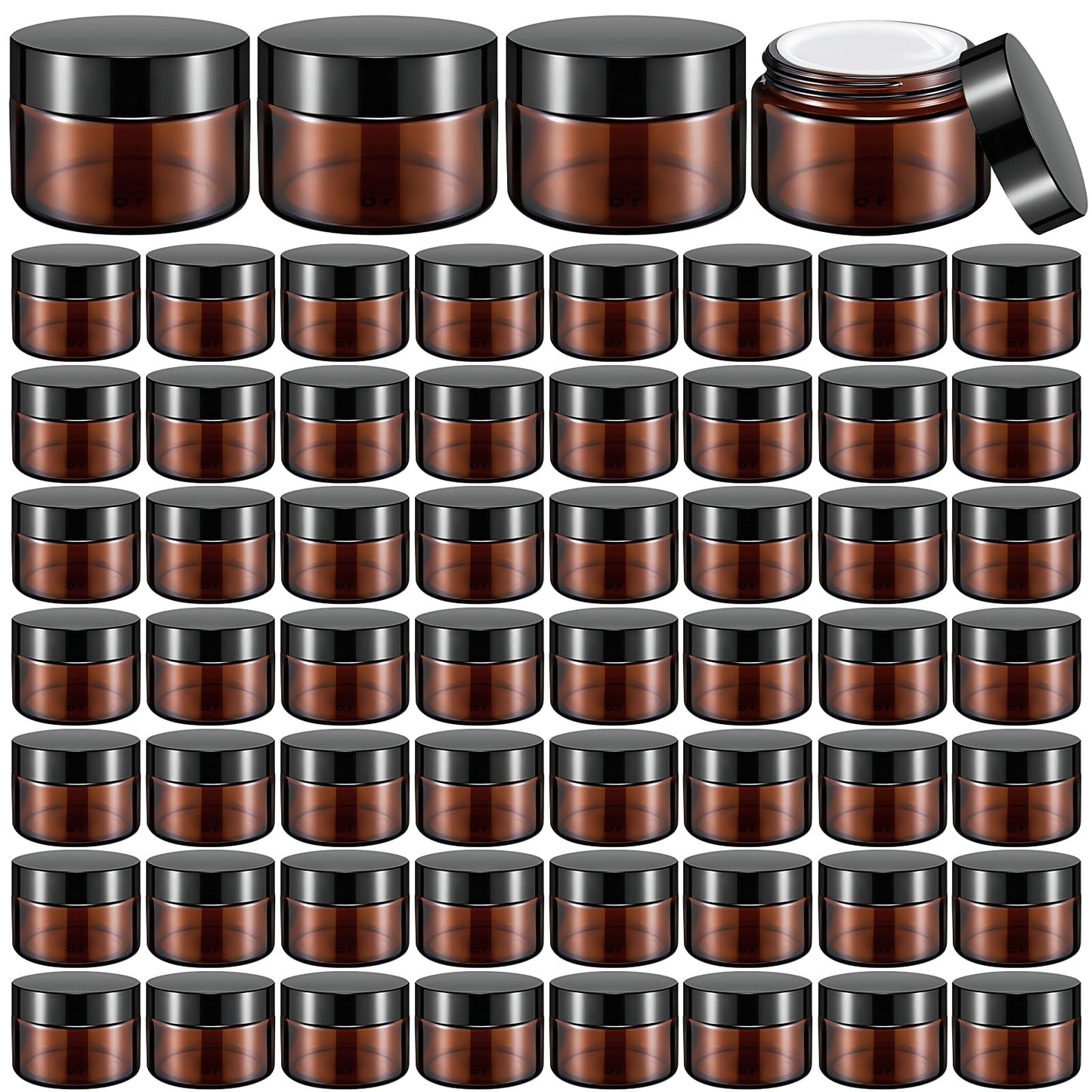 60 Pack Amber Glass Cosmetic Jars, 1oz Glass Jar with Lid Round Empty Cosmetic Containers with Inner Liners, Refillable Cream Jars for Lotions, Sample, Powder, Bath Salts