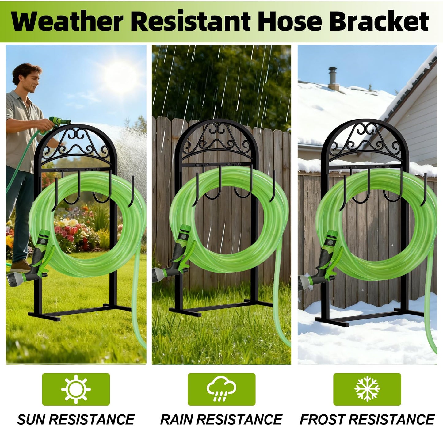 Freexployer Hose Holder, Heavy-Duty Garden Hose Stand for 100FT Hoses, Freestanding Water Hose Holder for Yard & Garden, Black