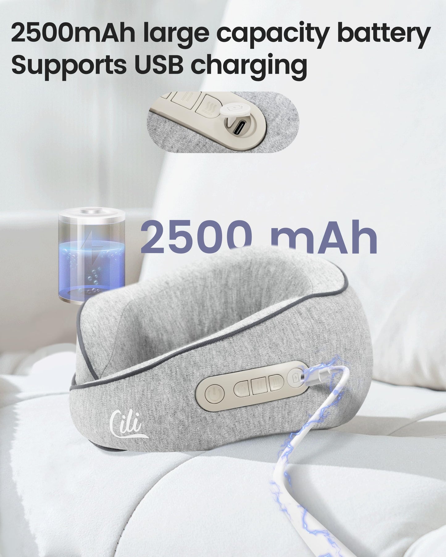 CILI Cordless Neck Massager Pillow with Heat,Shiatsu Neck Massager with 3 Adjustable Intensity,Heated Massage Pillow for Travel,Lightweight & Hand-free for Home, Office,Gifts for Mom,Dad