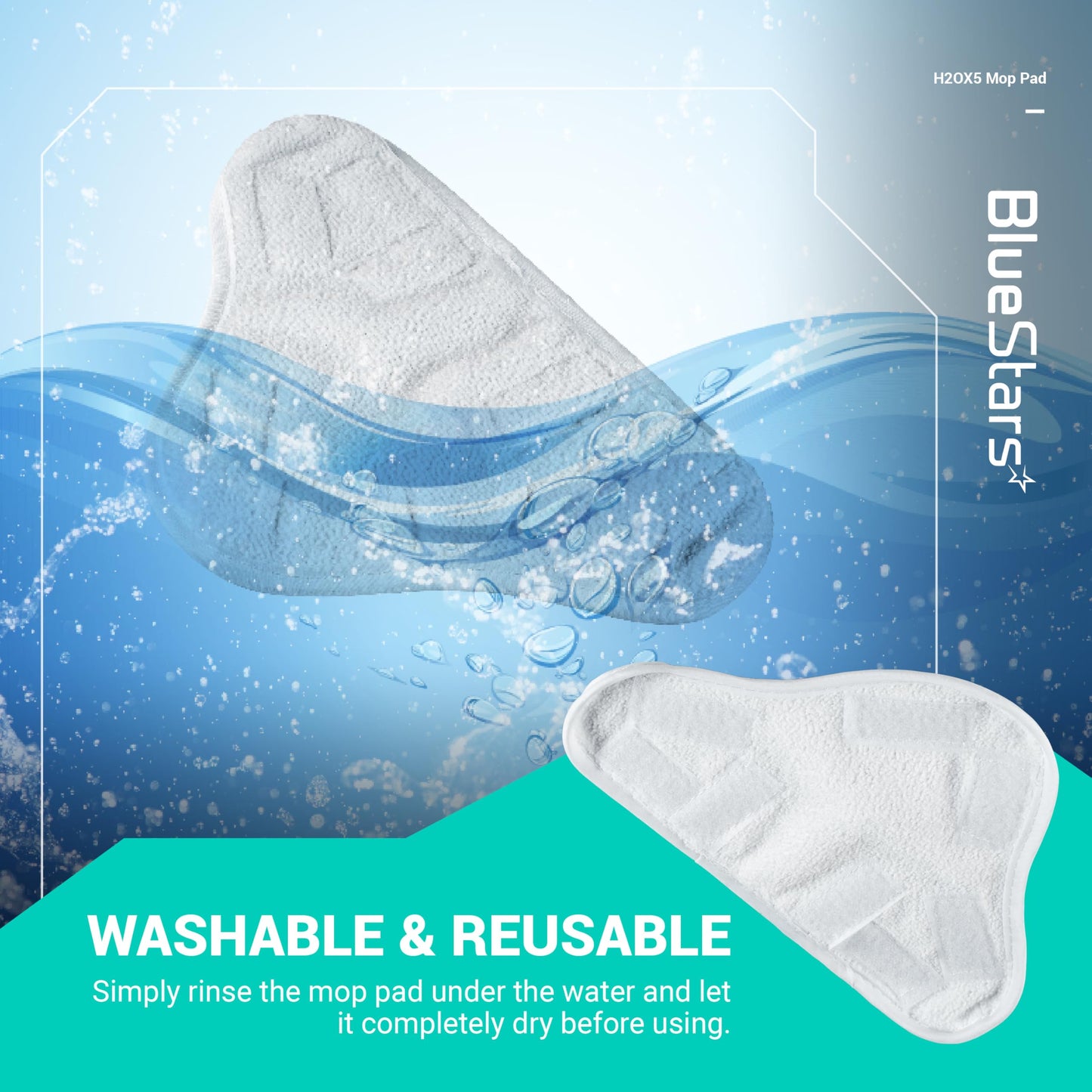 BlueStars 10 Pack Ultra Durable Washable Microfibre Steam Mop Pads Floor Replacement Part Exact Fit for H2O X5 H20 Models - Easy to Install - Washable and Reusable for Steam Mop X5