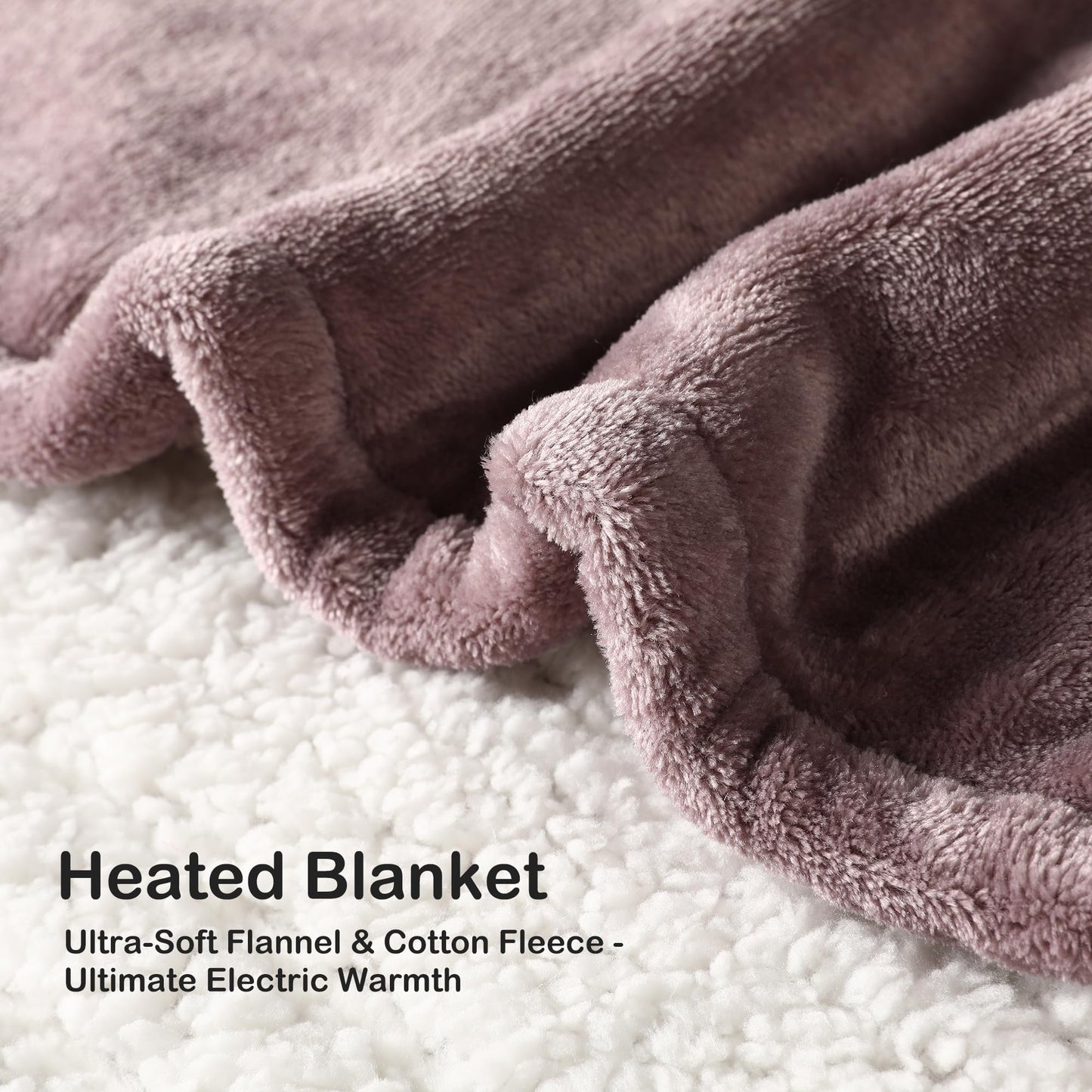 Eydna Electric Heated Blanket Queen Size 84'' x 90''- Soft Plush Flannel Heating Blanket with Dual Controller 10 Heating Level & 1-12 Hour Auto Off, Machine Washable, Purple