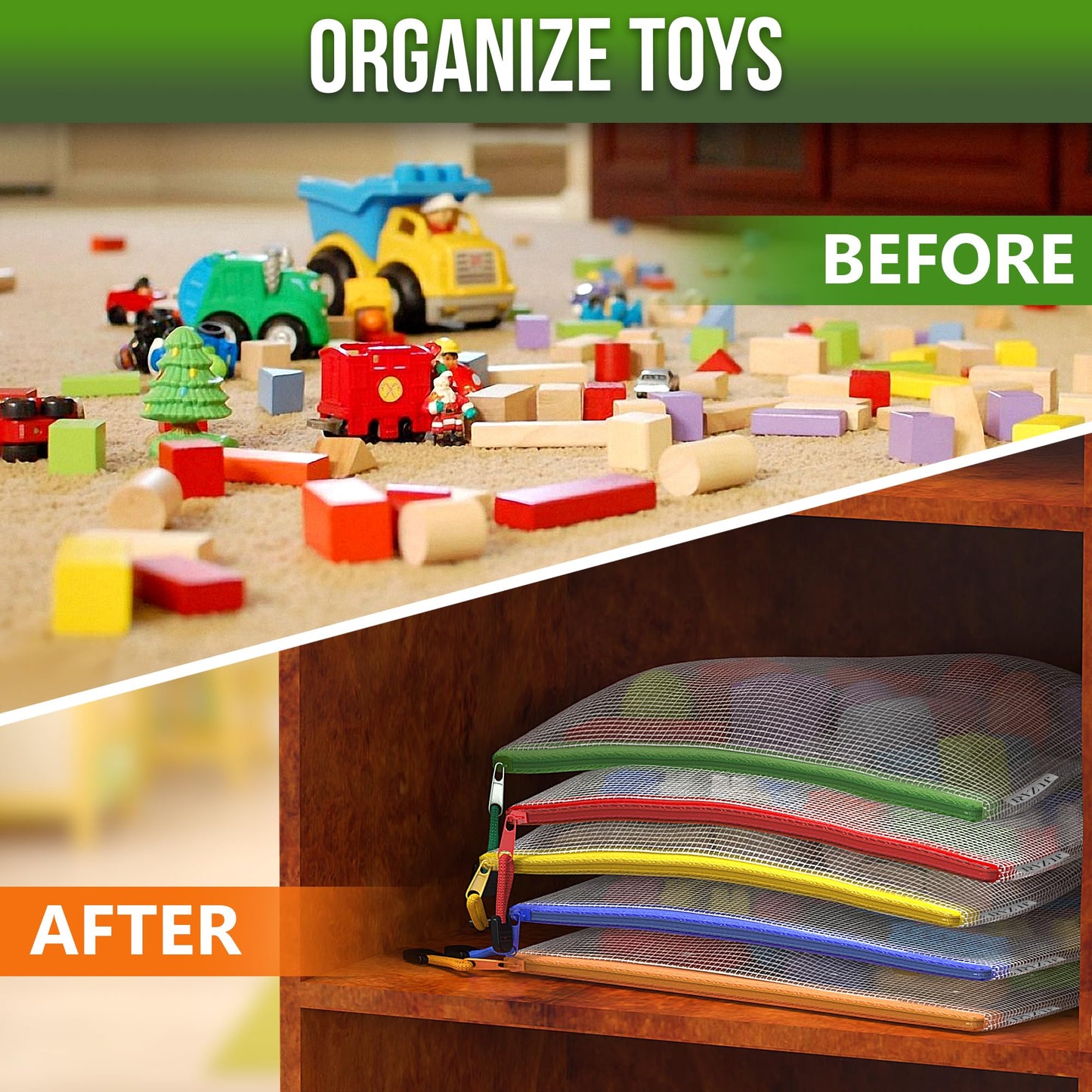 22 Pack Mesh Zipper Pouch Bags 10x14 Inch - Plastic Document Organizing Pouches - Letter Size With Zipper for Filing and Storage