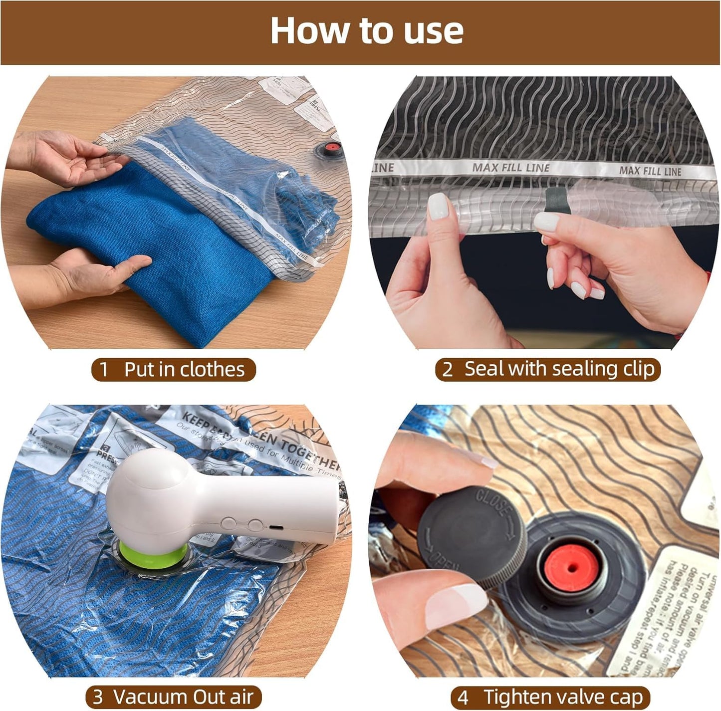 VACKFOX Travel Vacuum Storage Bags with Rechargeable USB Pump, 9 Pack Carry-On Size Compression Packing Bags for Luggage and Suitcase, Space Saver for Clothes and Clothing Travel