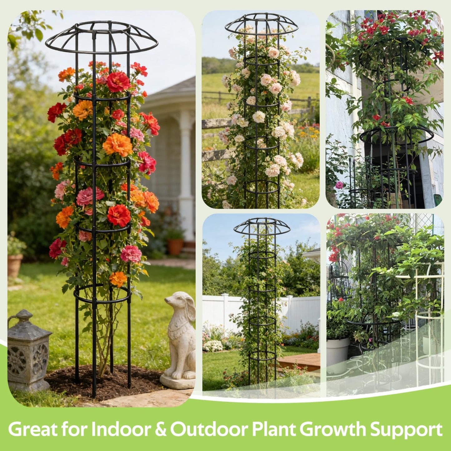 Glazeal Garden Trellis for Climbing Plants Outdoor - Unique Mushroom Top Round Trellis for Indoor Potted Plant - 64" Tall Rustproof PE Coated Metal Pipe Obelisk Support Ivy Vine Rose Grape Vegetable