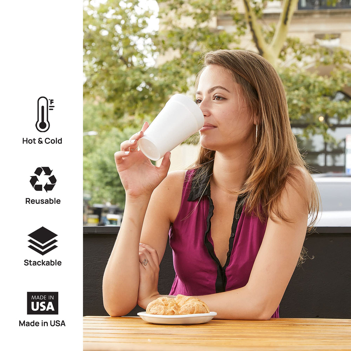 16 Oz Disposable Foam Cups (50 Pack), White Foam Cup Insulates Hot & Cold Beverages, Made in The USA, to-Go Cups - for Coffee, Tea, Hot Cocoa, Soup, Broth, Smoothie, Soda, Juice