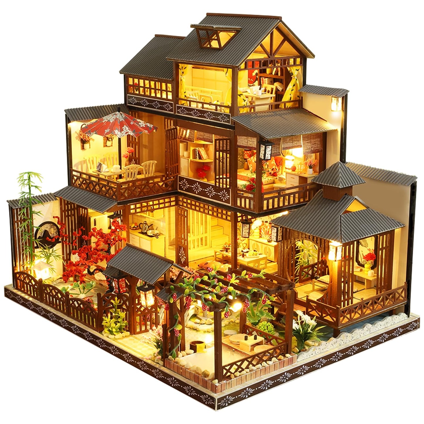 Spilay DIY Dollhouse Miniature with Wooden Furniture Kit,Handmade Mini Japanese Style Home Craft Model LED with Music Box,1:24 Scale Creative Doll House Toys for Teens Adult Idea Gift (P006)