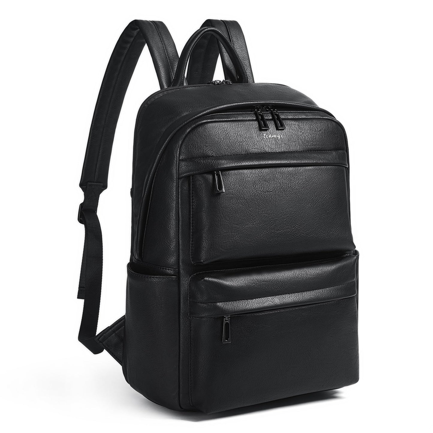 TIAMYI Vegan Leather Backpack for Women Travel Back pack with 15.6 inch Laptop Compartment, Vintage Ladies Computer Backpack, Black