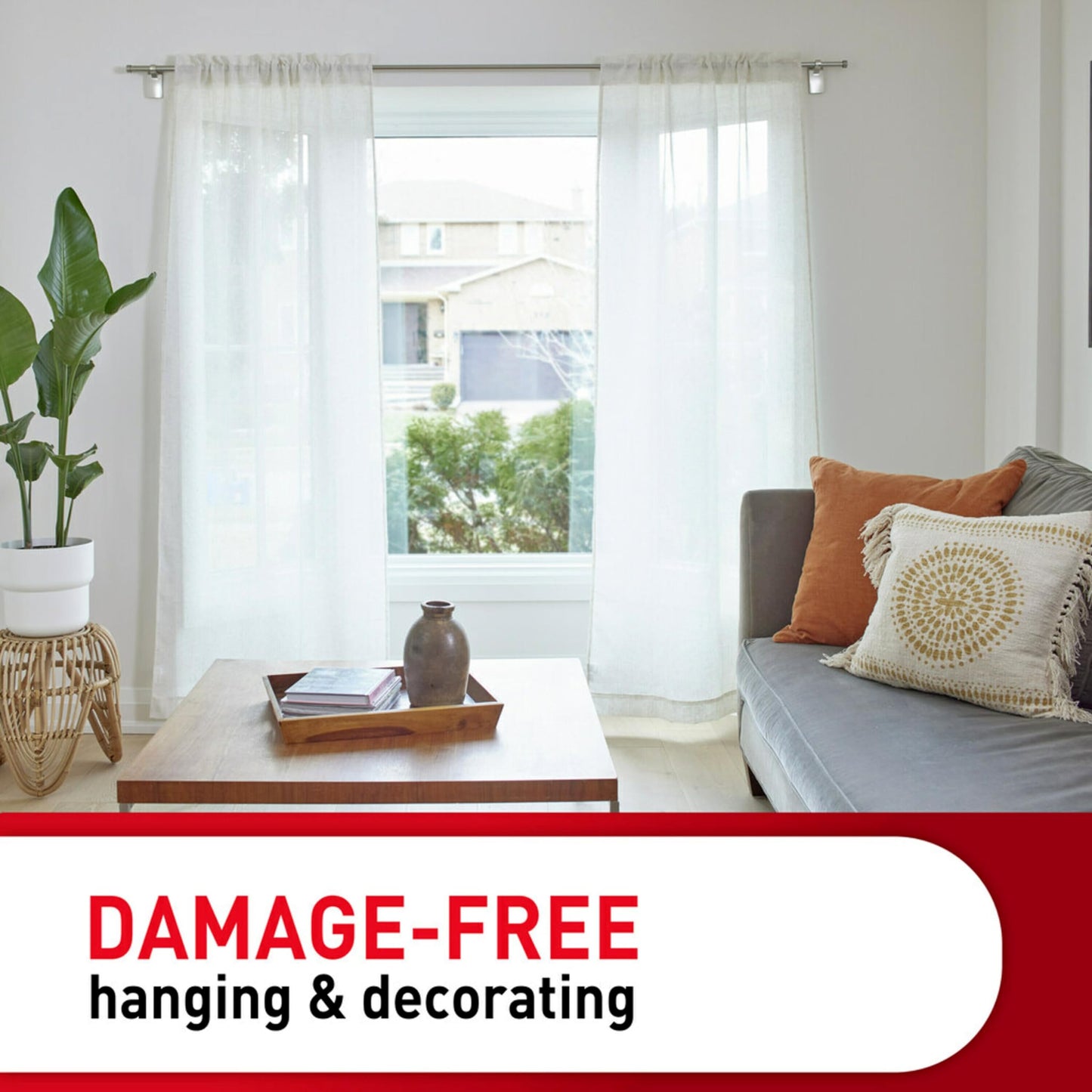 Command 10 lb Satin Nickel Curtain Rod Hooks, 2 Hangers and 4 Command Strips, No Drilling Home Decor and Room Decor, Use with Rod Diameters 0.5-0.75"