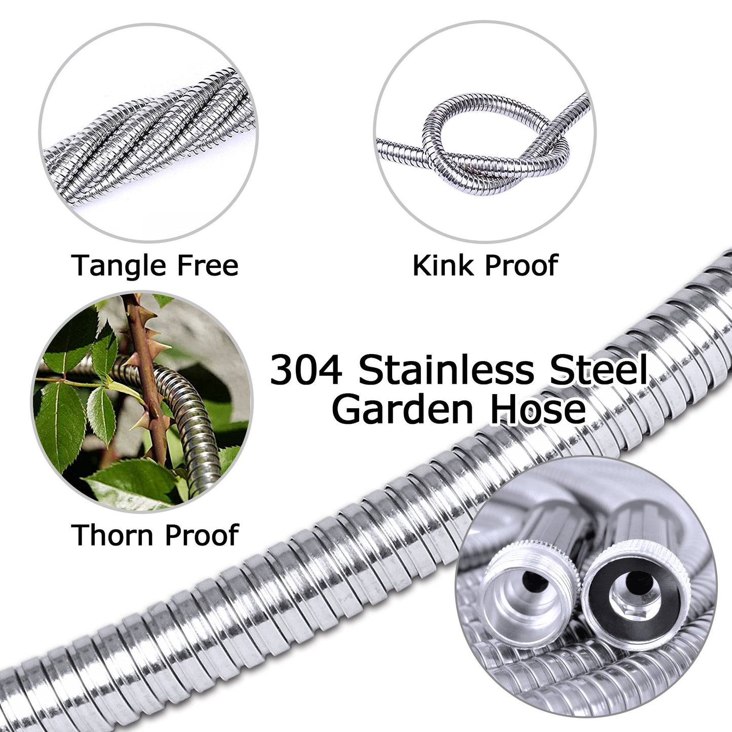 TheFitLife Flexible Metal Garden Hose - Leak and Fray Resistant Design, Stainless Steel Water Hose with Solid Fittings and Sprayer Nozzle, Lightweight Kink Free Durable Easy Storage (25 FT)