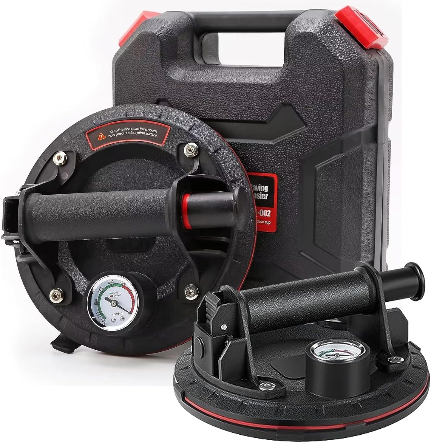 2 Pack 8" Glass Suction Cup with Pressure Gauge to Lift Large Glass - Heavy Duty Handheld Glass Lifter, Vacuum Suction Cups with Carrying Case for Window,Metal,Tiles, Windshield, 662 Lbs Load Capacity