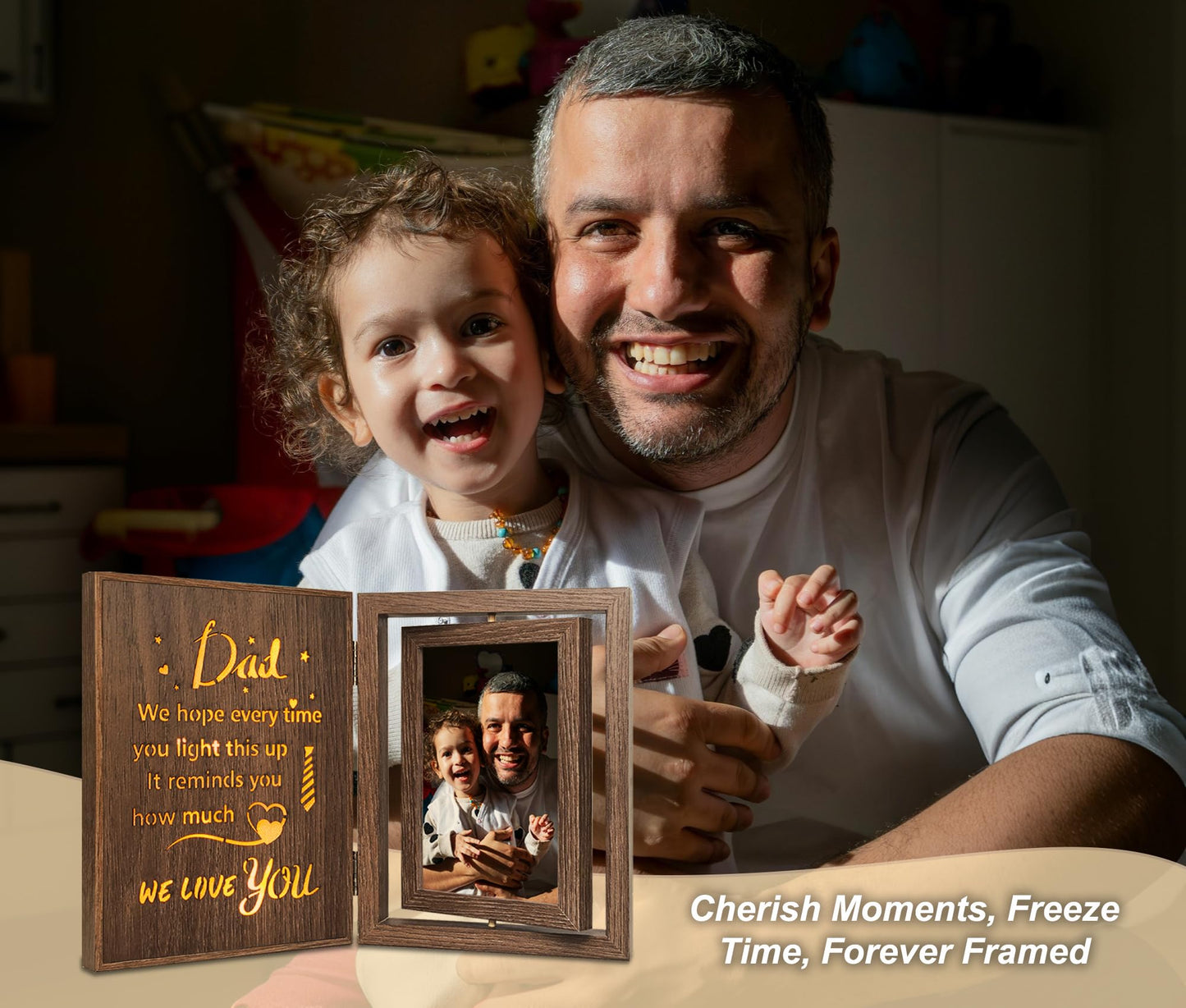 Dad Light Up Picture Frame Fathers Day Birthday Dad Gifts from Daughter Son, Holds 2 4x6 Photos