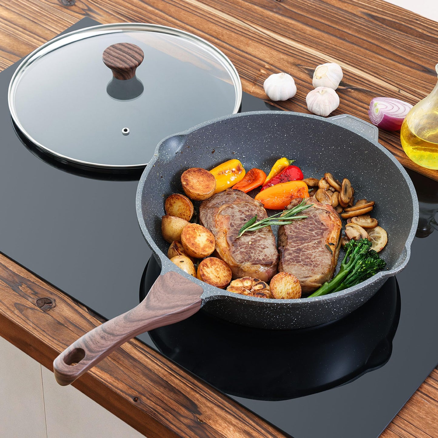 SENSARTE Nonstick Deep Frying Pan Skillet, 11-inch Saute Pan with Lid, Stay-Cool Handle, Chef Pan Healthy Stone Cookware Cooking Pan, Induction Compatible