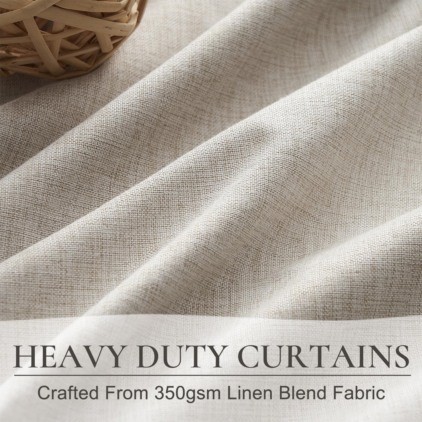 Natural Linen Pinch Pleated Blackout Curtains & Drapes 96 Inch Long Bedroom/Livingroom Farmhouse Curtains 2 Panel Sets, Neutral Track Room Darkening Thermal Insulated 8ft Back Tab Window Curtain