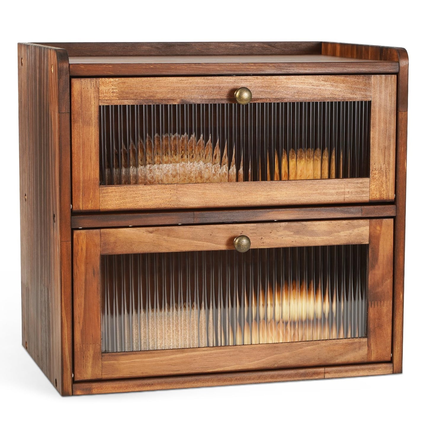 Ciilee Baby Bread Box for Kitchen Counter Large Capacity Bread Storage Container Wooden Breadbox Bin 2 Layer Bread Keeper Farmhouse Food Holder with Acrylic Door Easy to Assemble Boite a Pain(Brown)