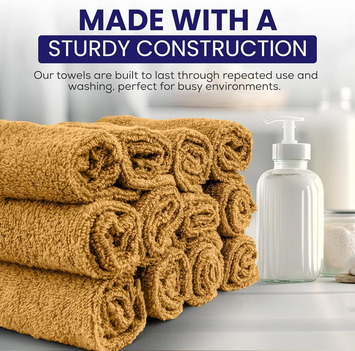 Linteum Textile Supply Linteum Textile Premium Wash Cloths Set - 12x12 Inches (12 Pack) Mustard - 100% Cotton Ring Spun Washcloths, Highly Absorbent & Soft Feel Face Towels for Bathroom, Spa and Gym