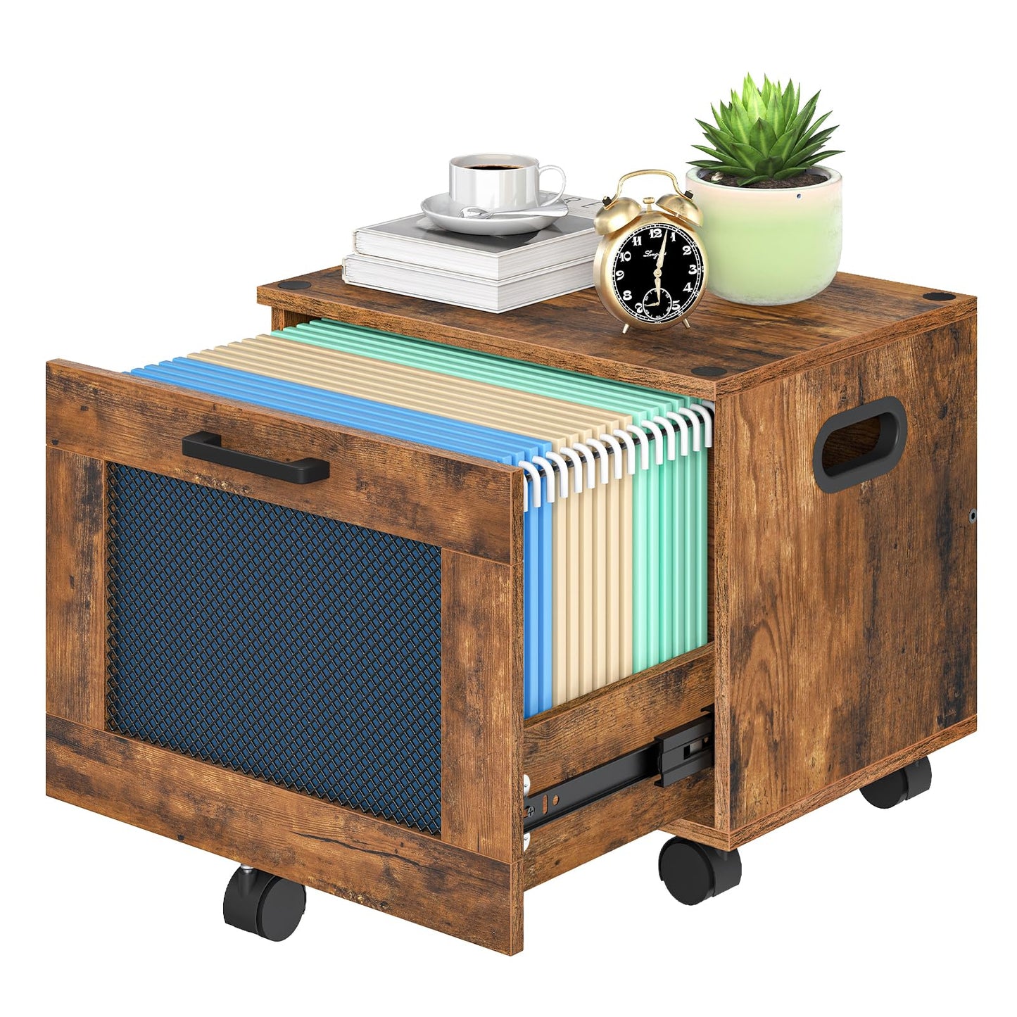 HOOBRO File Cabinet, Rolling File Cart, Under Desk Small Filing Cabinet, Filling Organizer Box, Home Office File Basket with Drawer for A4, Letter Files, Rustic Brown and Black BF11WJ01G1
