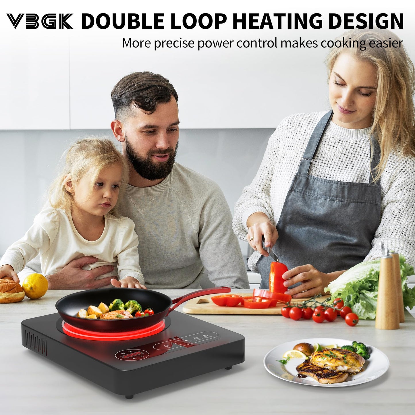 VBGK Single Burner Electric Cooktop,110V 1800W Electric Stove Top with LED Touch Control, 10 Power Levels, 4 hTimer, Safety Lock,Portable single burner cooktop