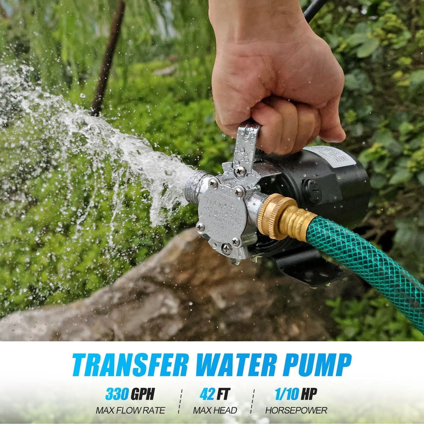 Water Transfer Pump, 115V 1/10HP Electric Utility Pump with On/Off Switch 2 * 6ft Water Hoses Kit for Removing Water from Garden Pools Aquariums Hot Tub Draining 1/8’’ Low Suction