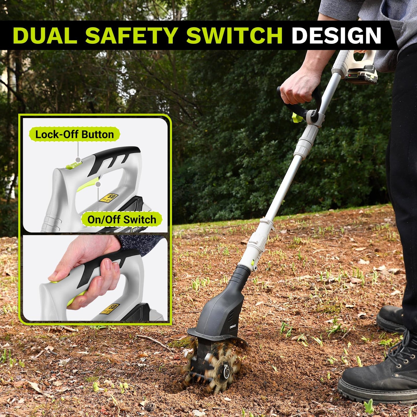 Cordless Electric Garden Tiller: DEKOPRO Power Cultivator for Effortless Soil Cultivation in Flower Beds, Vegetable Gardens, Lawns-Lightweight Lawn Yard Garden Tiller for Women & Seniors