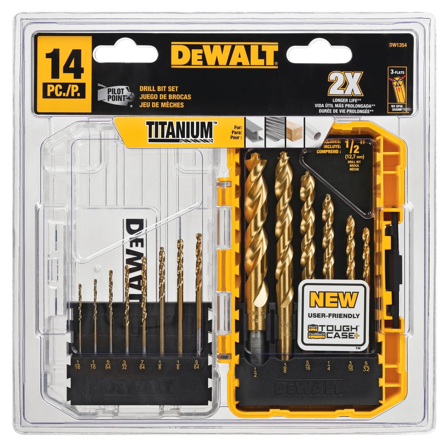 DEWALT Drill Bit Set, Titanium Nitride Coated, 14-Piece (DW1354) , Yellow