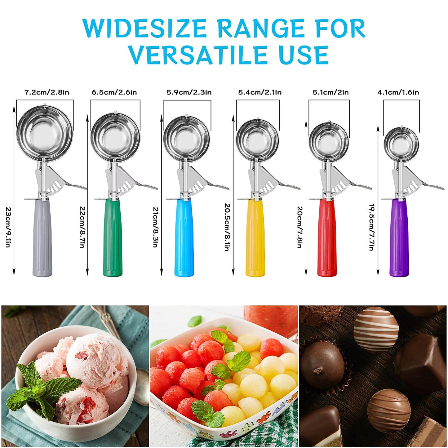 6 Pack Cookie Scoop Set, Ice Cream Scoop with Trigger, Professional Stainless Steel Disher Cookie Dough Portion Scoops for Baking Meatball Melon Baller Cupcake Muffin, 6 Sizes