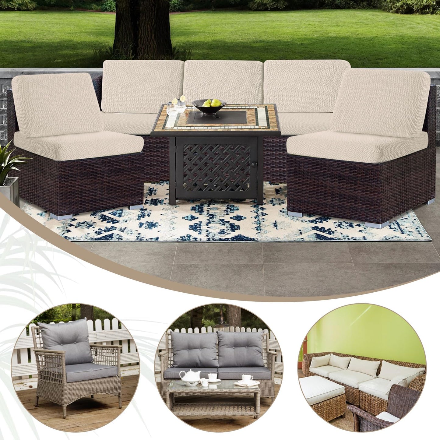 Outdoor Cushion Covers Waterproof,Stretch Garden Seat Cushions Cover Patio Chair Cushions,Replacement Chair Seat Covers Washable Furniture Protector for Outdoor Couch & Sofa Cushions