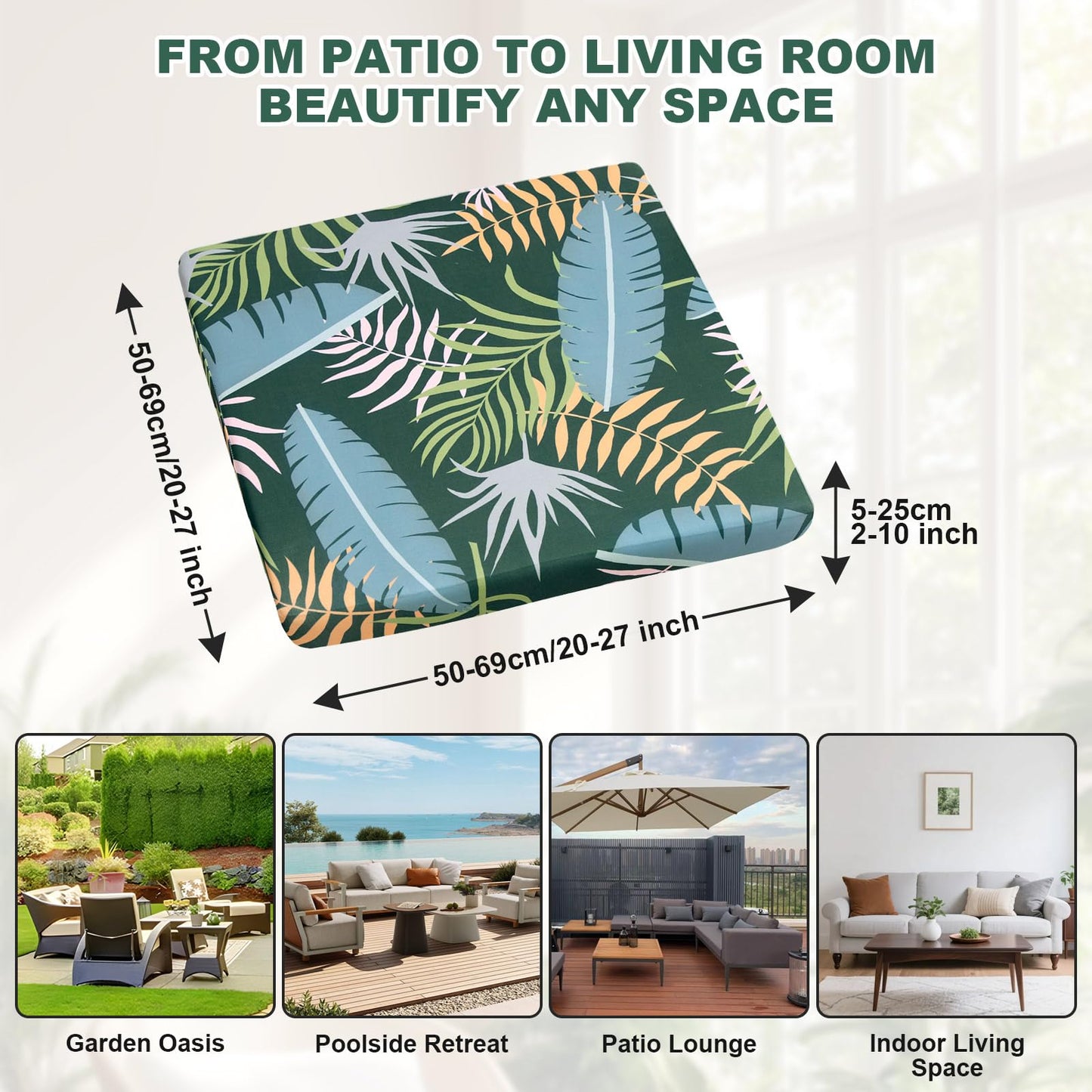 8PCS Outdoor Couch Covers, Patio Sofa Cushion Covers-Stretch Print Slipcovers, Washable Sofa Chair Seat Cushions Slipcovers for Indoor & Outdoor Furniture (8, Green Forest)