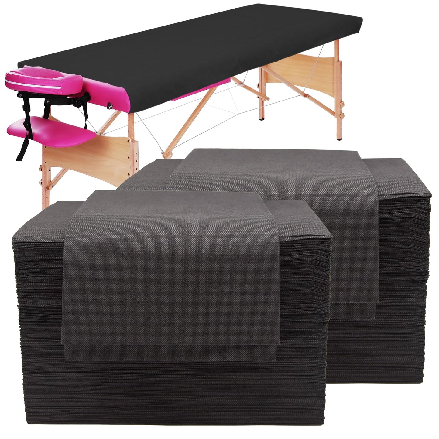 100PCS Large Disposable Massage Table Sheets, 31" X 79" Black Breathable Disposable Bed Sheets for Massage Beauty Salon, SPA Bed Sheets Lash Wax Tattoo Bed Covers, Soft Non Woven Fabric