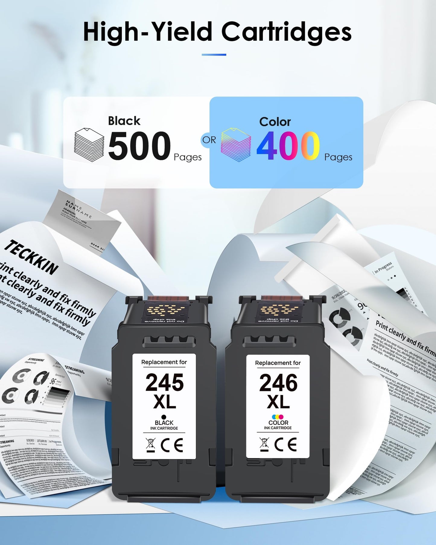 245XL 246XL Ink Cartridge Replacement for Canon Encre 245 246XL Black Color, for Canon TS3420 Ink Cartridges, Compatible with Canon PIXMA TS3420 TS3320 MG2525 MG2522 MG3020 MG2920 MX492 Printer