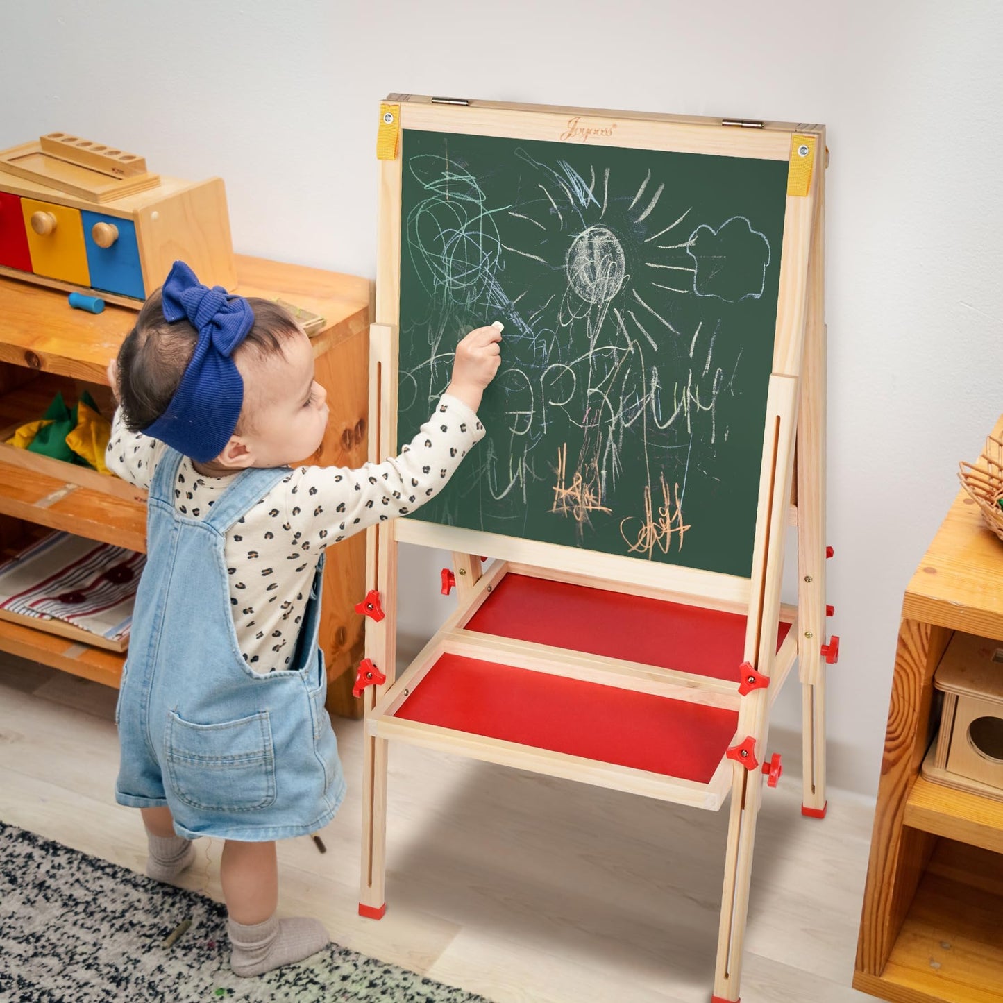 Joyooss Art Easel for Kids Easel, Wooden Foldable Easel for Painting, Standing Whiteboard & Chalkboard Kids Art Easel, Toddler Easel Draw Toys with Paper Roll Magnetic Board for Boys Girls Ages 3 4 5 6 7 8 10