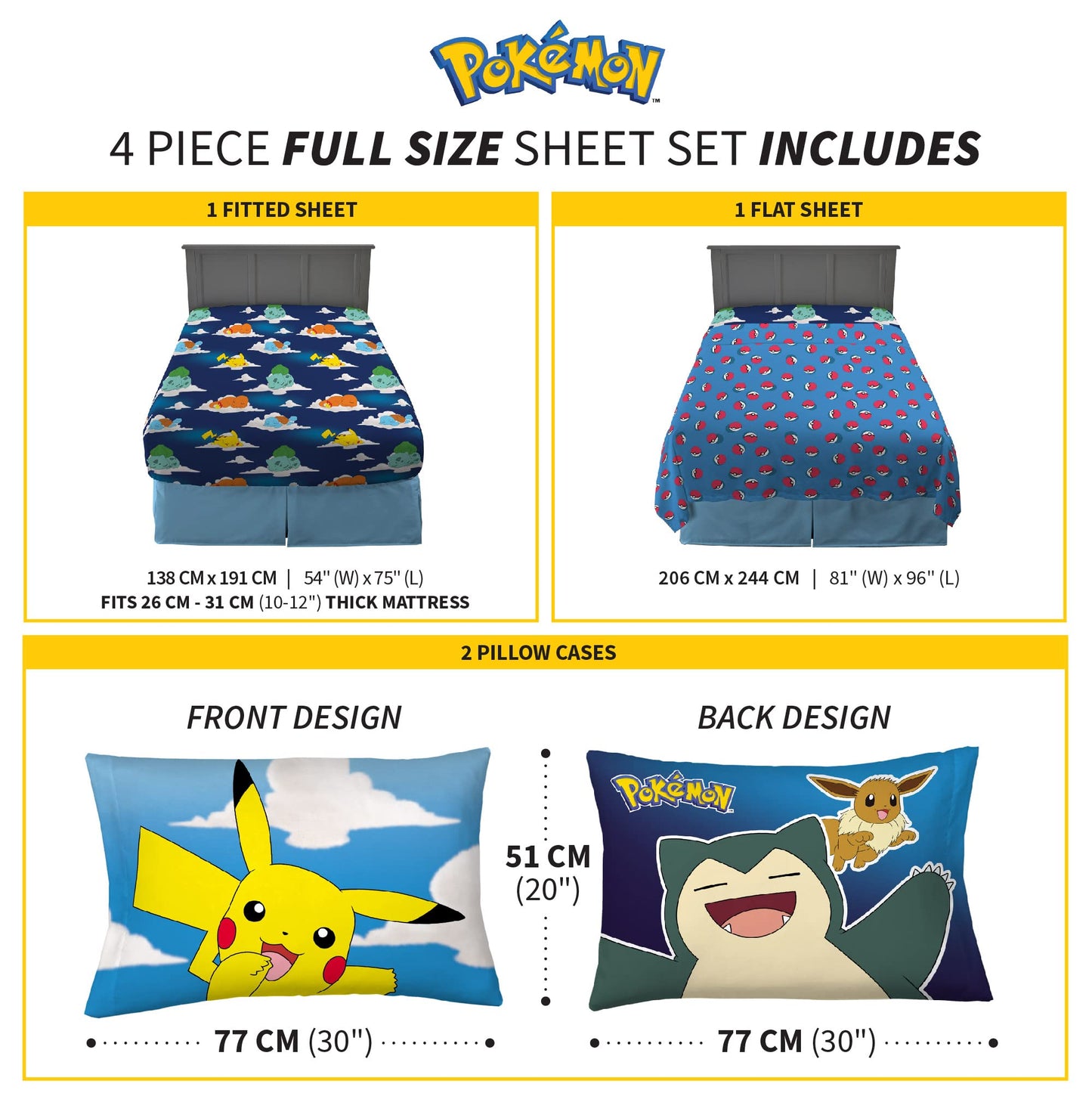 Franco Kids Bedding Soft Microfiber Sheet Set, Full, Pokemon