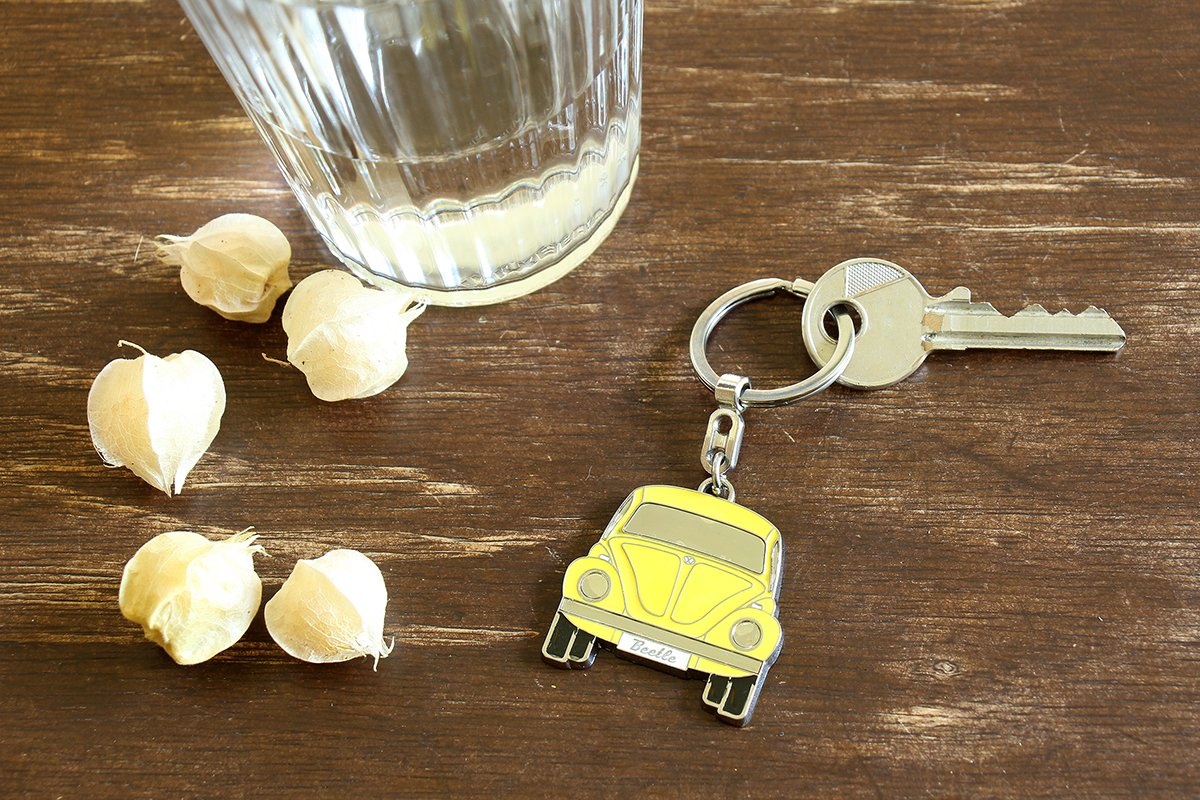 BRISA VW Collection - Volkswagen Enamel Metal Keyring Keychain Accessory Keyholder in Beetle Bug Design (Front/Yellow)