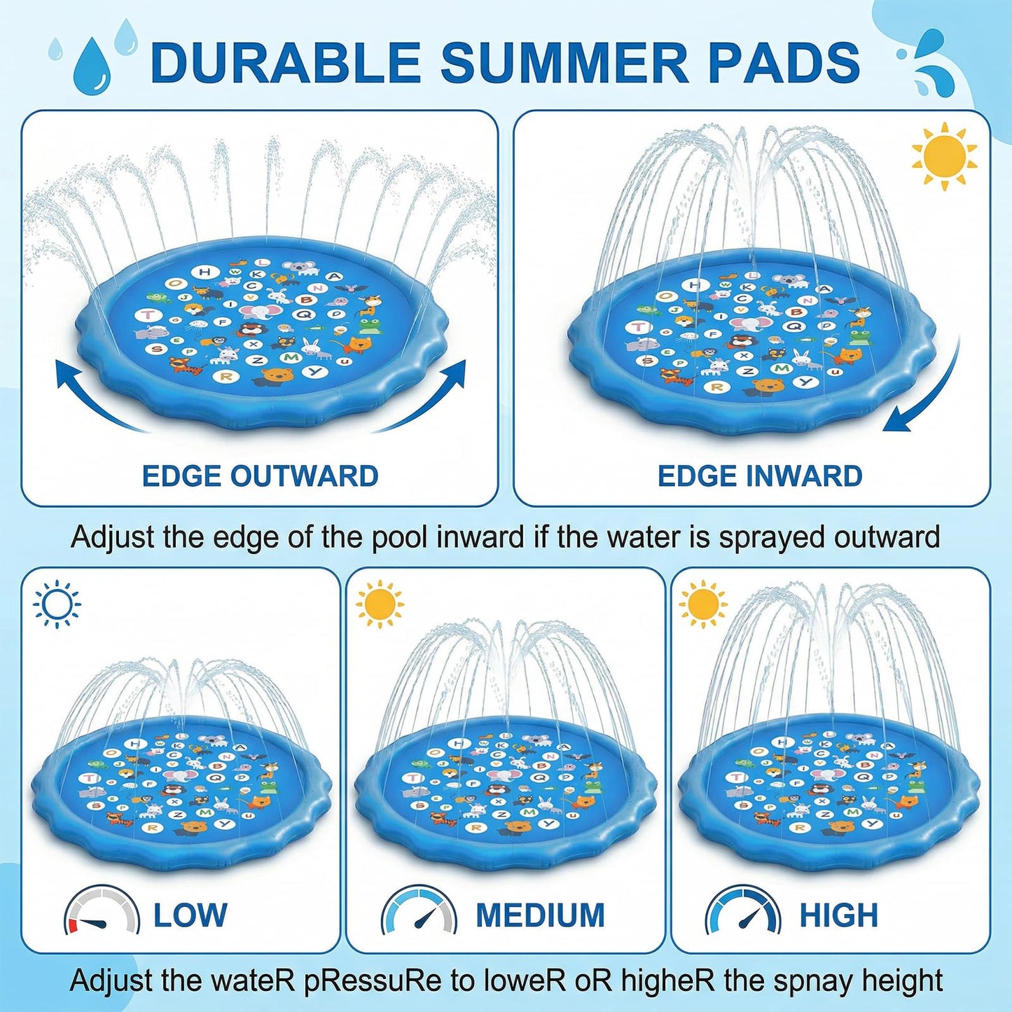 Qoosea Splash Pad for Kids Dog Pool 67" Inflatable Splash Pads for Toddlers 1-3 Summer Outdoor Fun Water Toys Sprinkler Pad Play Mat Shallow Toddler Pool for Baby Boy Children Pet Dog Backyard