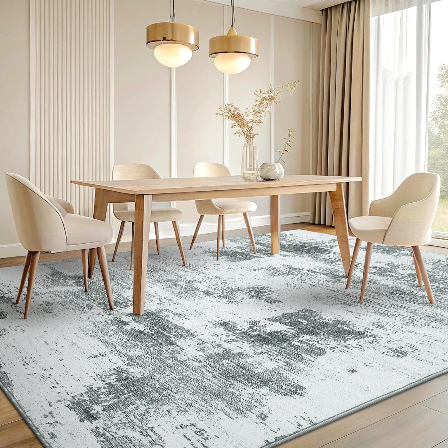OLANLY Modern Abstract Area Rugs for Living Room, 5x7 Non Slip Machine Washable Rug, Lightweight Low Pile Floor Carpet for Bedroom, Dining Room, Nursery, Home Office, Entryway Rugs, Grey